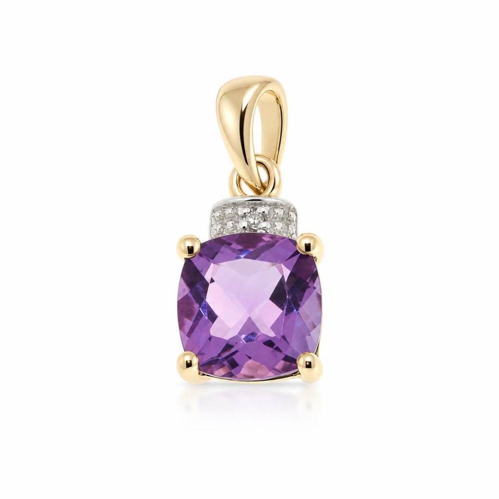 Pendentif Améthyste Coussin 15mm Plaqué Or 18K - Design ZigZag, Dolly-Bijoux - Neuf Avec étiquettes