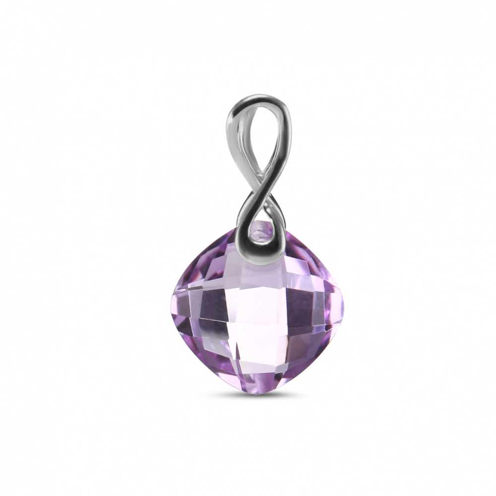 Pendentif En Améthyste Coussin 15mm Avec Zircons, Plaqué Or 18K - Dolly-Bijoux - Neuf Avec étiquettes