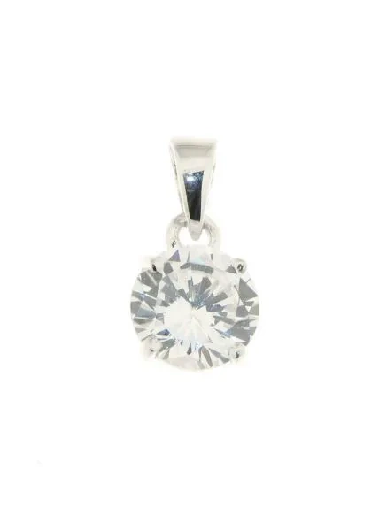 Pendentif collier bijoux avec Oxyde de Zirconium Blanc Solitaire rond argent 925