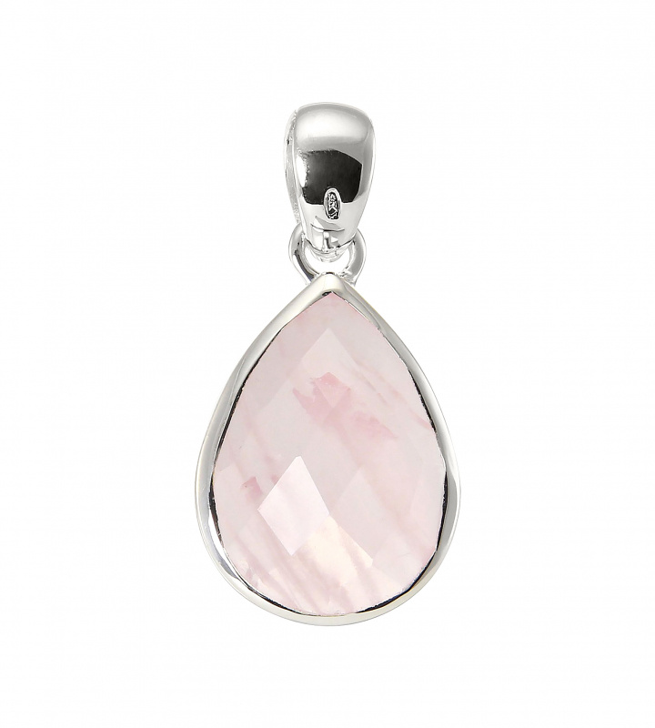 Pendentif Quartz Rose Facetté Pour Collier - Monture Argent, Pièce Détachée