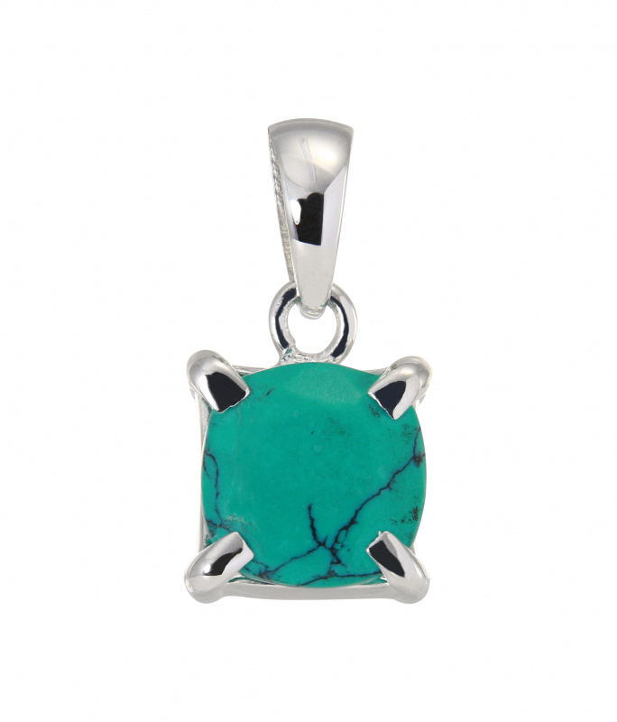 Pendentif En Argent 925 Et Turquoise - Style Mexique Indien, Signé Horace Lule - Bijou Ethnique Occasion