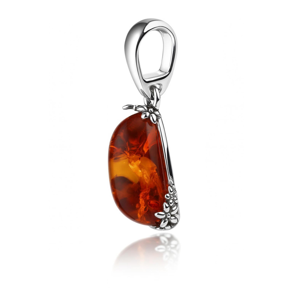 Pendentif En Argent Avec Pierre D'ambre - Magnifique Bijou Occasion, Couleur Dorée, Sans Marque