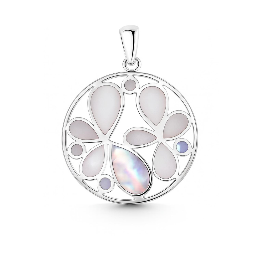 Collier Pendentif Argent – Nacre Et Zircon – Motif Trèfle Lune étoile – Esprit