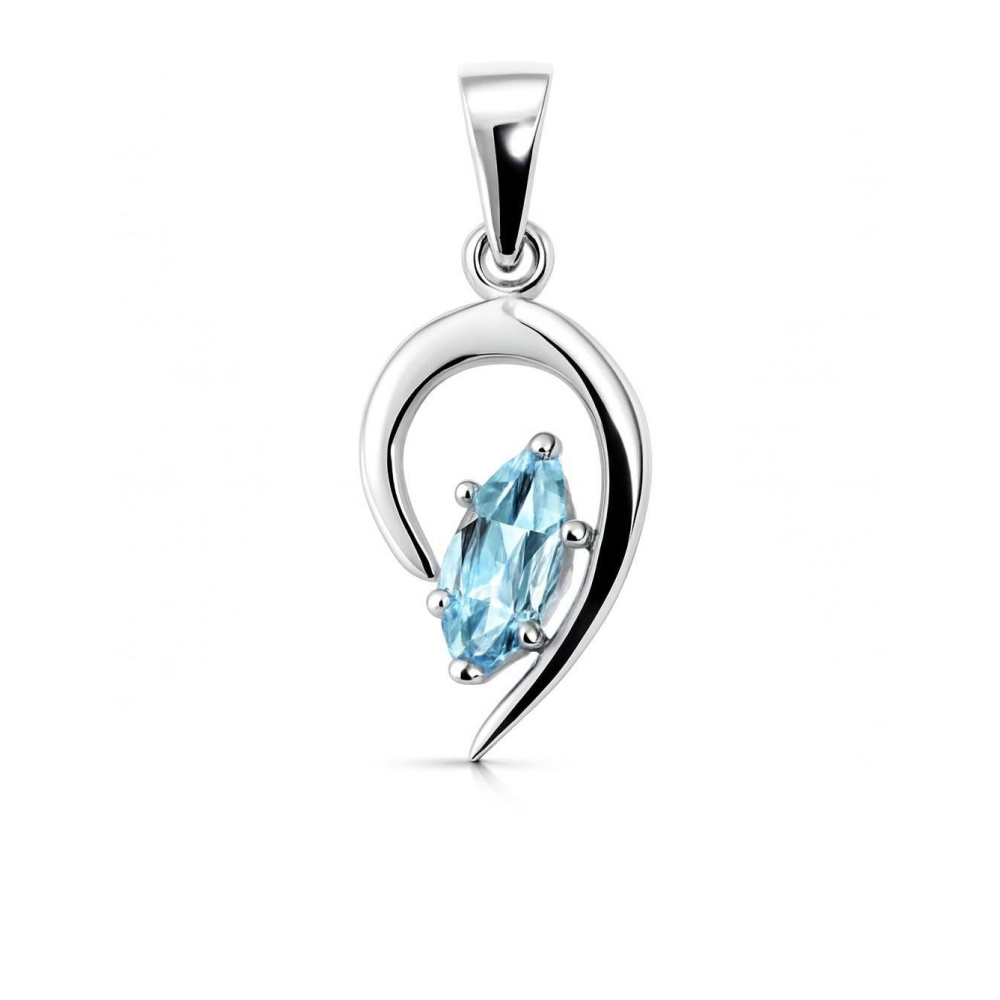 Pendentif croix en argent massif sertie d'une pierre en topaze bleue - Montres & Bijoux