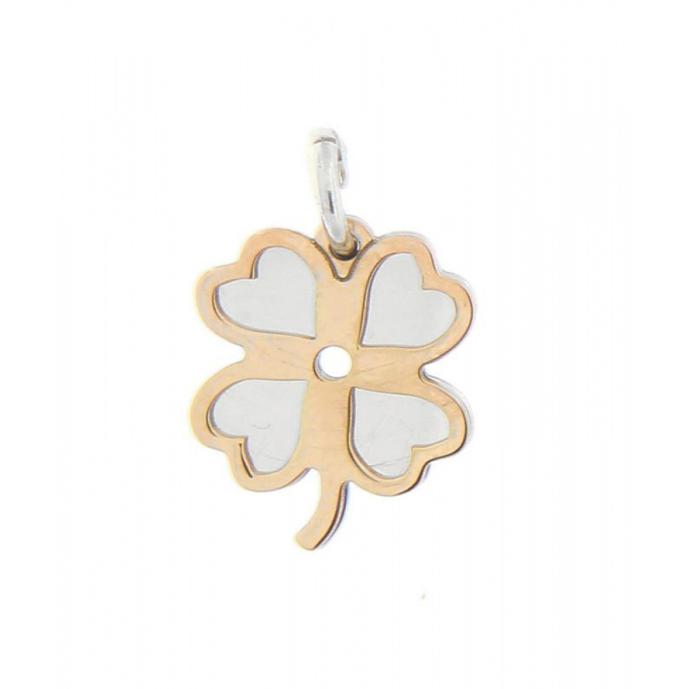 Pendentif Argent Trefle a 4 feuilles 2 tons - Bijoux Femme