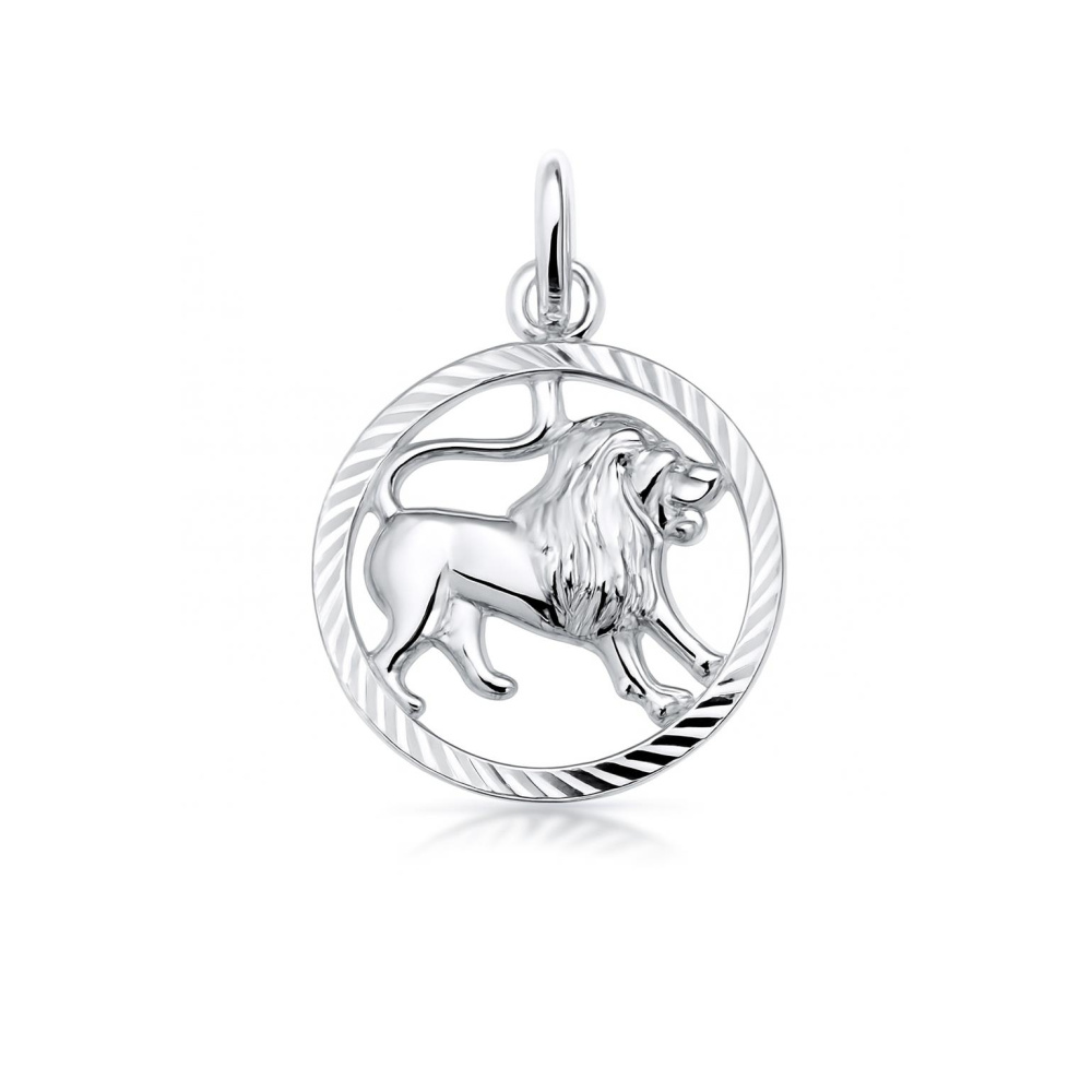 Pendentif Médaille Signe Du Zodiaque Lion - Chaîne Incluse - Argenté - Occasion