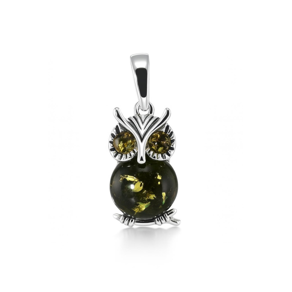 Pendentif Argent Massif 925 Et Ambre Vert – Bijou Ancien