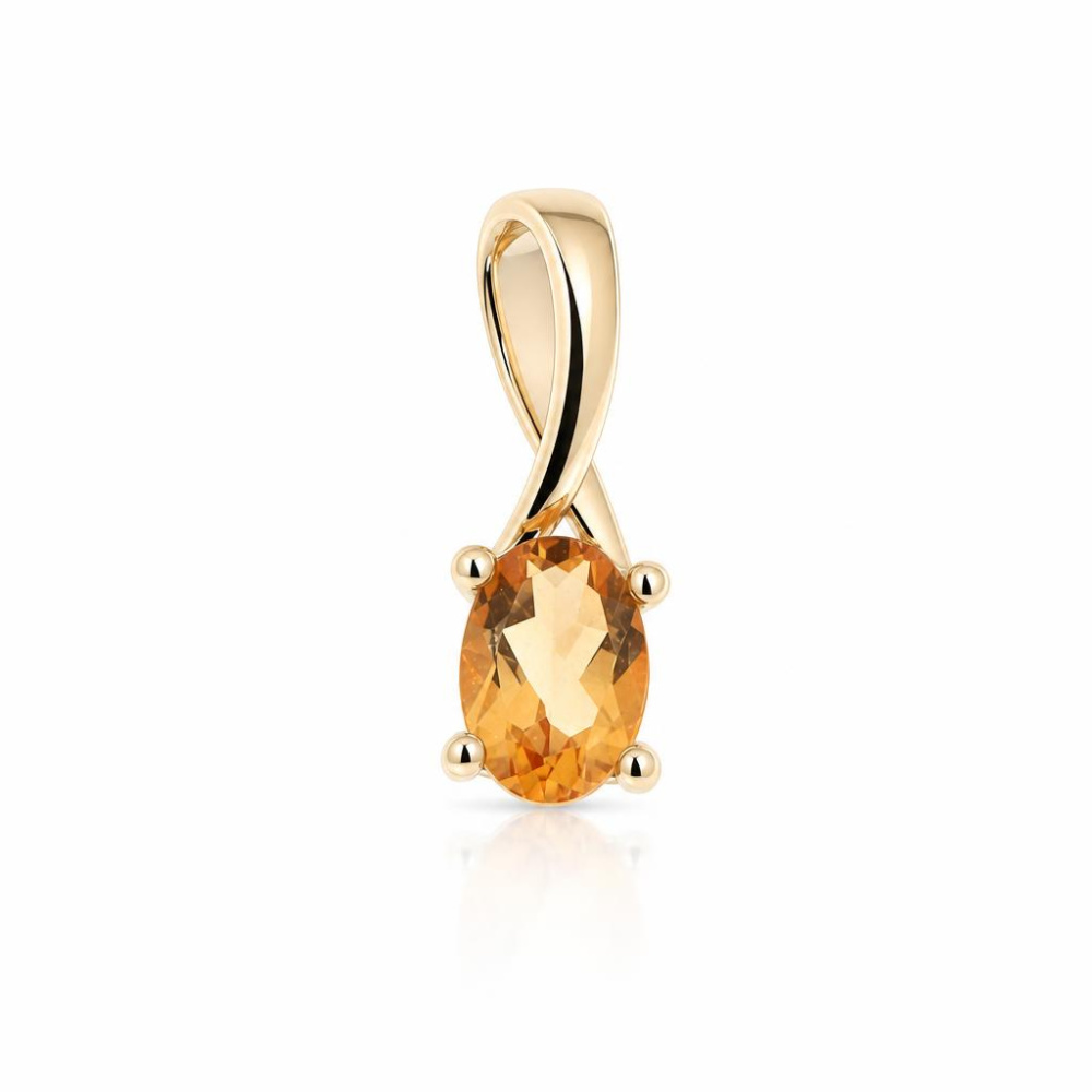 Pendentif En Or 18 Carats Avec Citrine Orange Ovale - 2,72 Grammes - Occasion