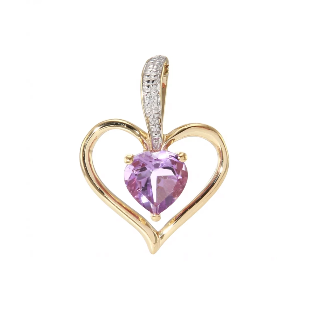 Collier Femme Pendentif Coeur Améthyste Or Rose Vermeil 750