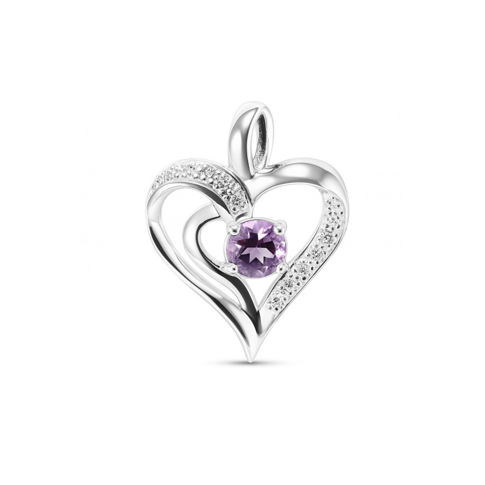 Pendentif Cœur Argent Vermeil Marcassites Améthyste - Bijou Vintage Français XXème Siècle