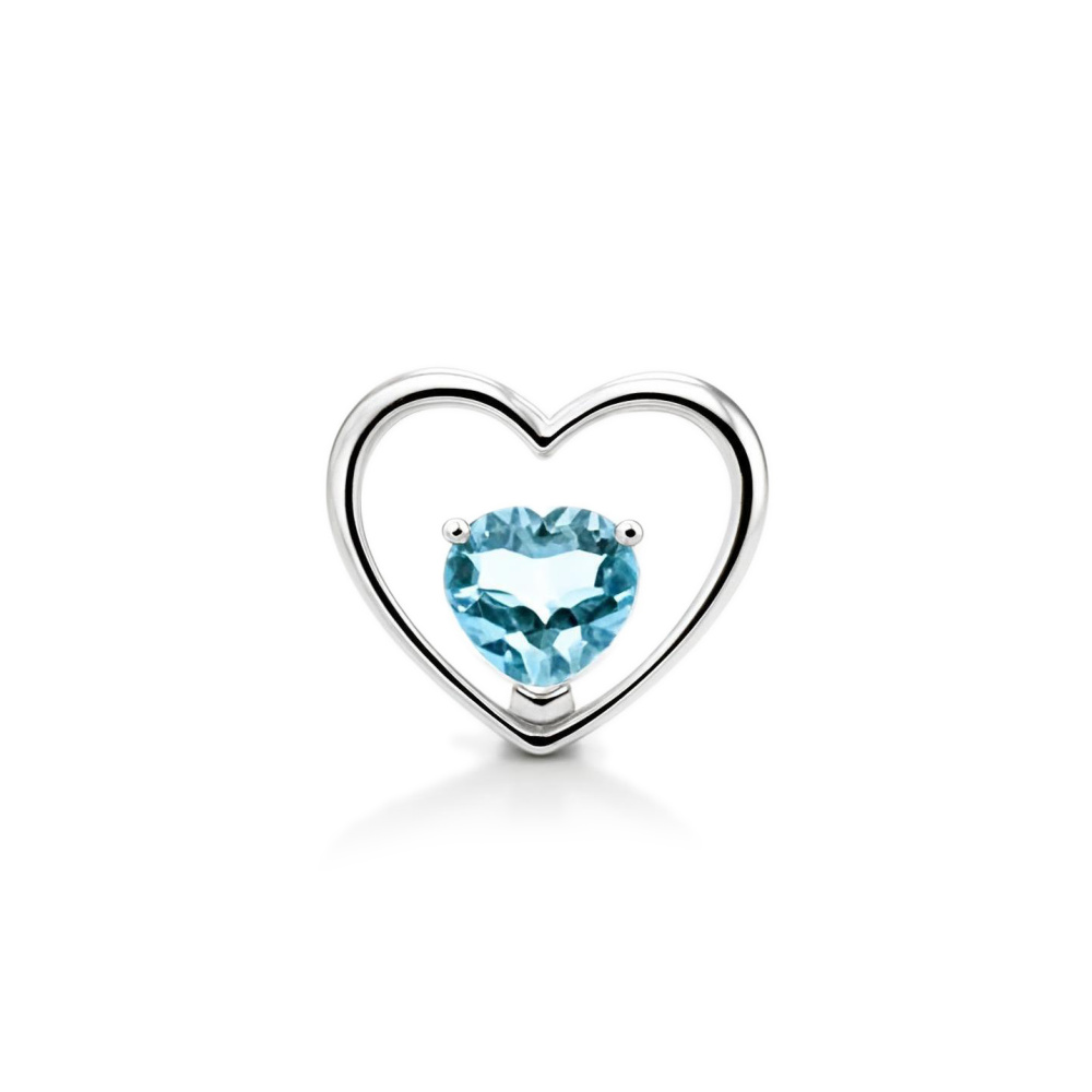 Pendentif Coeur En Or Blanc Plaqué Et Opale De Feu Bleue - Pierre Solide 7mm, Bijou Neuf Sans Emballage
