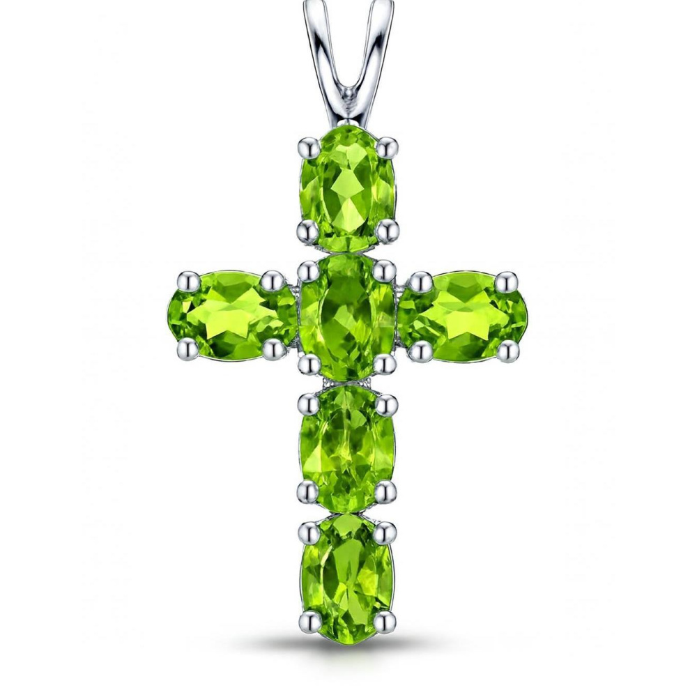 Pendentif Croix En Argent Avec Pierres (Péridot, Citrine, Topaze, Marcassites, Grenat) - Occasion