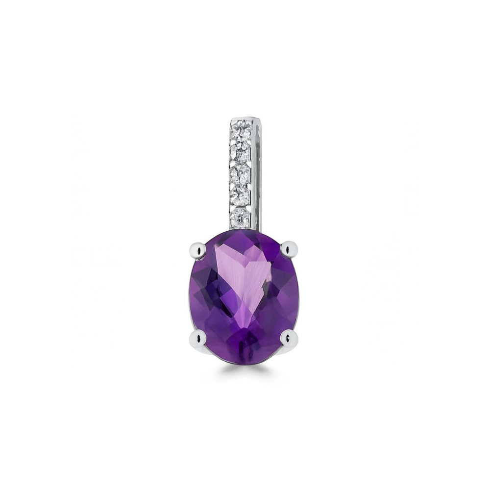 Pendentif Or 9 Carats Avec Diamant Et Améthyste - 16mm X 6mm Femme Neuf