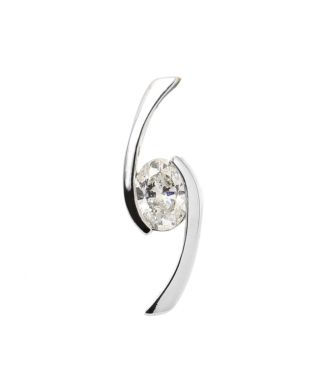 Pendentif Or Blanc 750 Diamant Ovale - Bijoux Femme