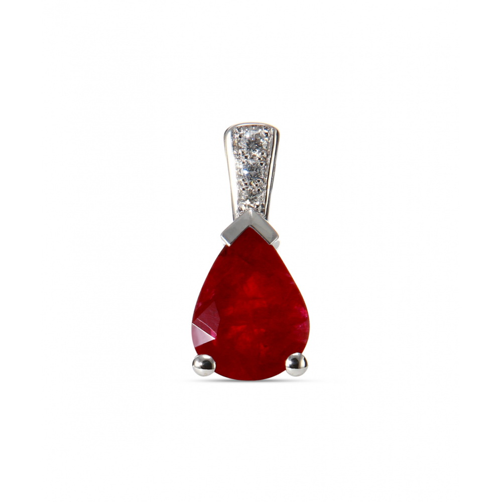 Collier Or Blanc Avec Rubis Poire Et Diamants Synthétiques - Cadeau Emballé - Neuf Avec étiquettes