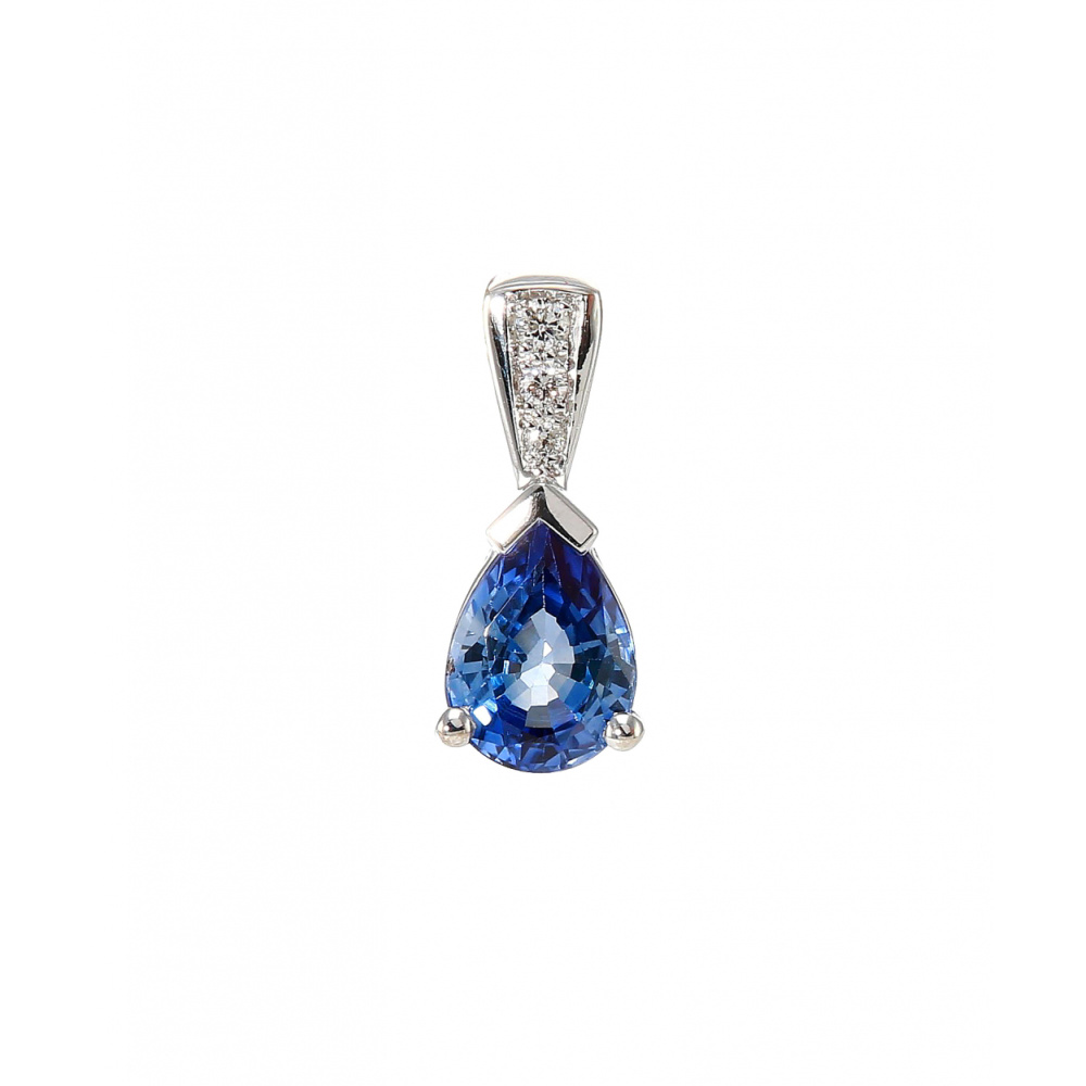 Pendentif Or 750 Millièmes Serti Saphir Poire Et Diamants - Occasion - Poinçon Tête D'aigle