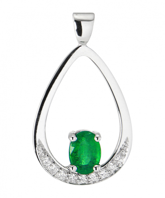 Collier Choker En Argent 925 Plaqué Or - Pendentif Ovale émeraude Simulée 7x5mm - Neuf Sans Emballage
