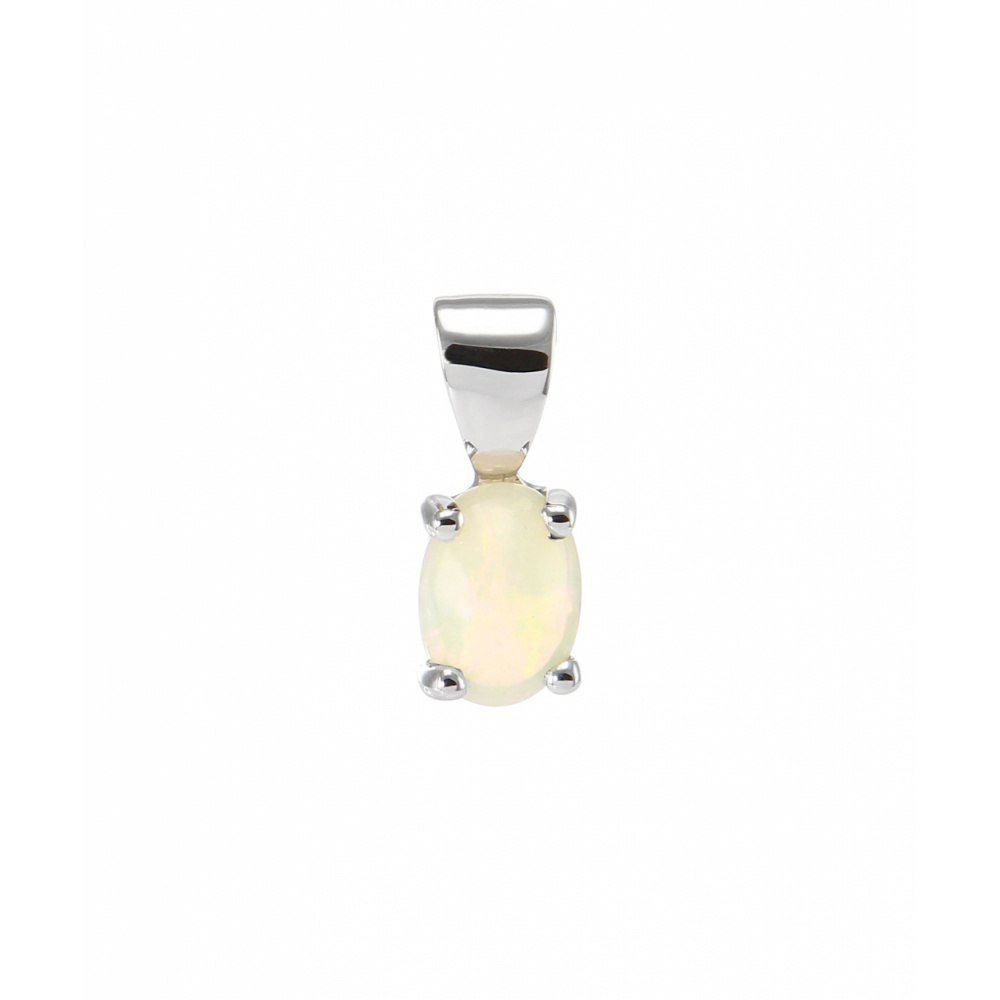 Pendentif Or Blanc Opale  Ovale 7x5mm - Bijoux Femme