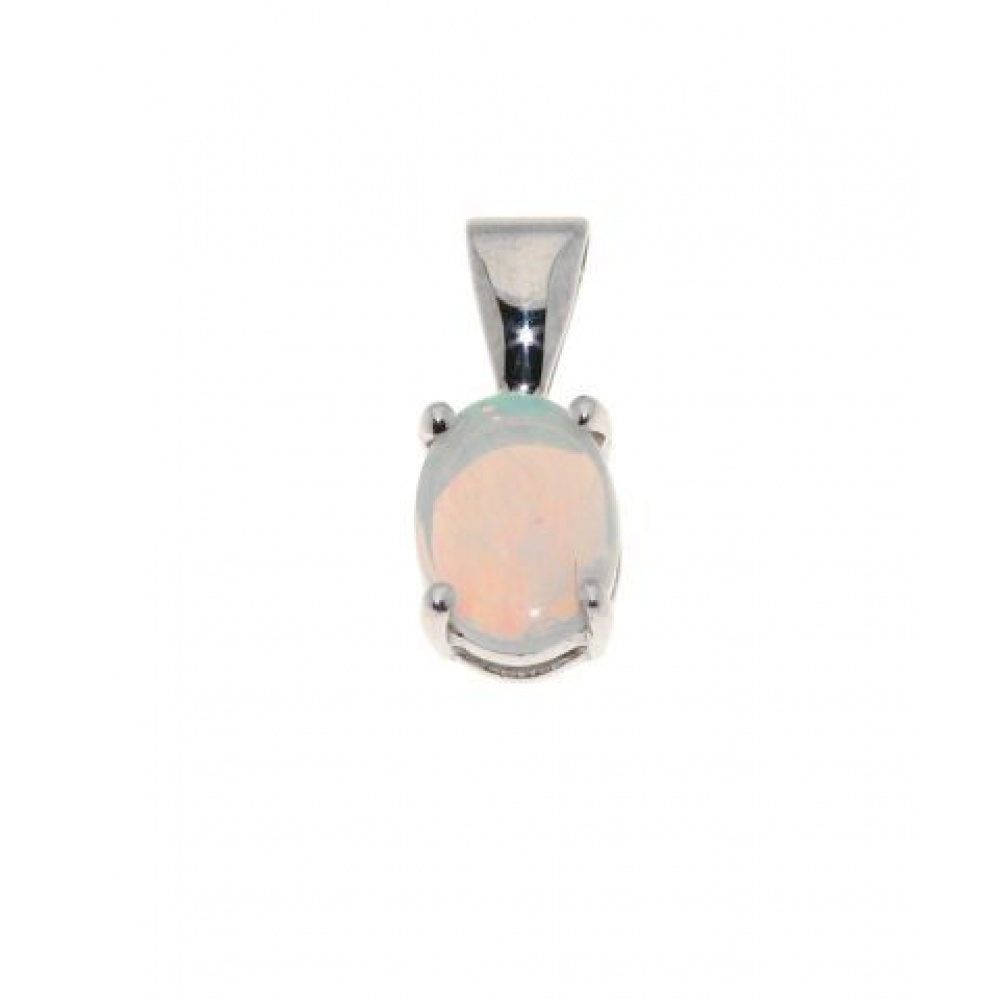 Pendentif Or Blanc Opale Ovale 8x6mm Bijoux Femme