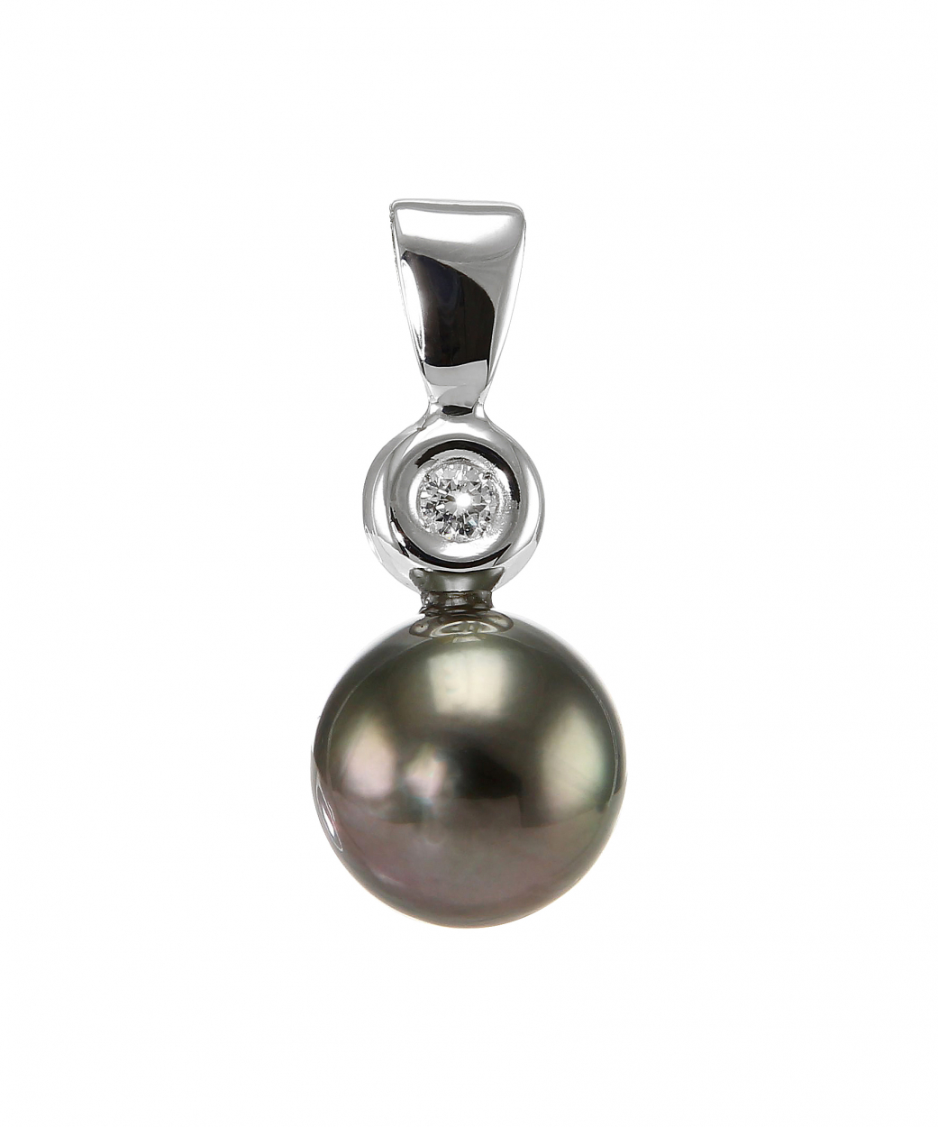 Pendentif Or Blanc Perle de Tahiti 8mm et Diamant - Bijoux Femme