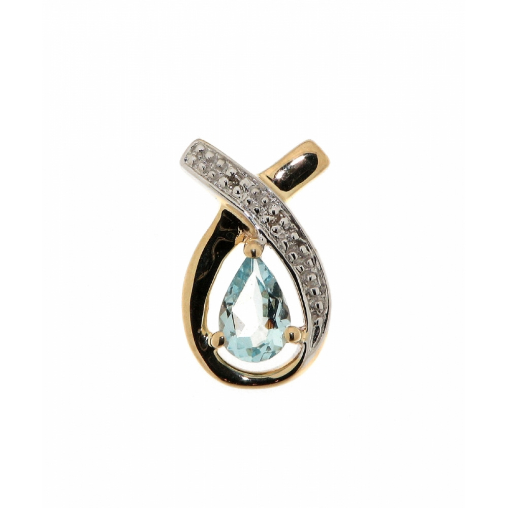 Pendentif Or Jaune 375 Aigue Marine Poire et Diamant - Bijoux Femme