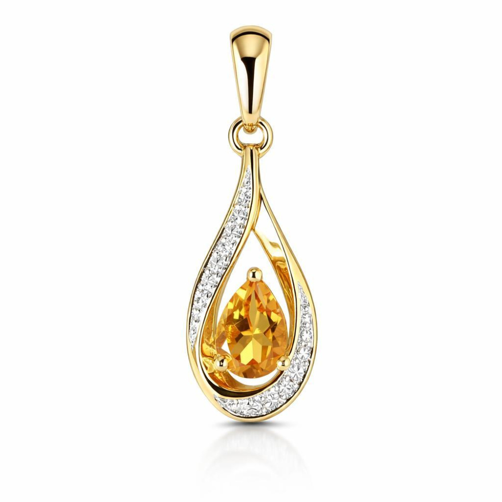 Pendentif Multipierres En Or Jaune 9 Carats (375) Avec Petits Diamants - Neuf Sans Emballage, Forme Ovale