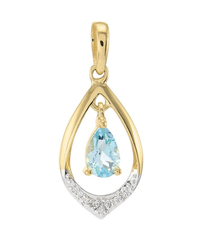 Pendentif Oeuf En Topaze Bleue Naturelle, Taille Poire, Sur Chaîne Argent 925 - Style Art Nouveau