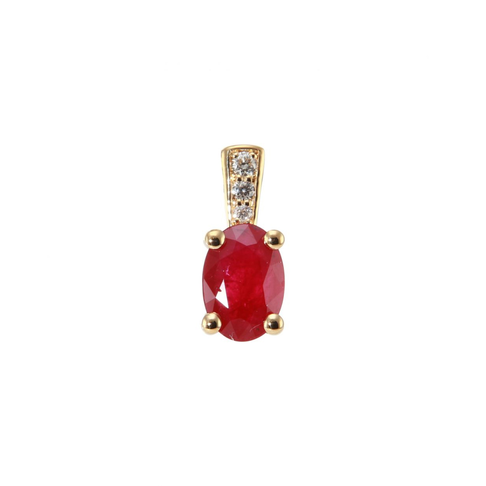Pendentif En Or Jaune 18 Carats - Forme Rectangulaire Avec Rubis Et Diamants - Neuf Sans Emballage