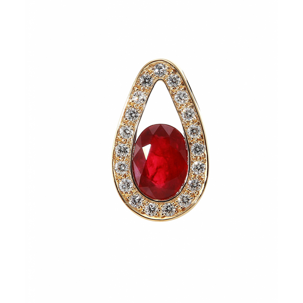 Pendentif Or Jaune 750 Rubis  Ovale 8x6mm et Diamant - Bijoux Femme