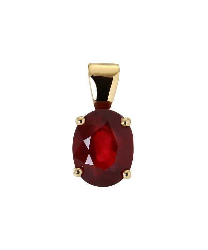 Pendentif Rubis Simulé Et Diamants - Or Jaune Plaqué 14K - Longueur 45,7 Cm - Neuf
