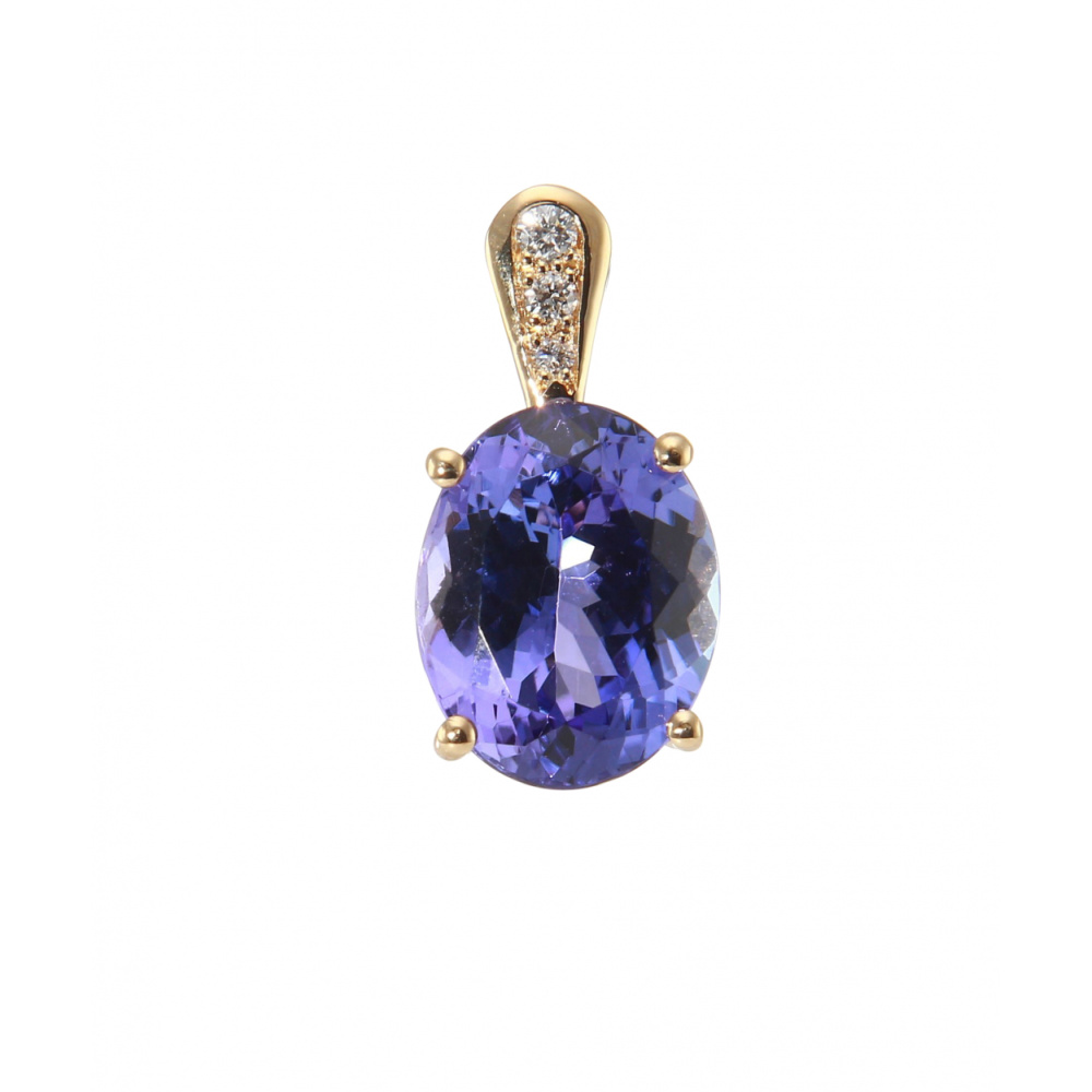 Pendentif En Or Jaune 18 Carats Avec Tanzanite Et Diamant - Neuf Sans écrin