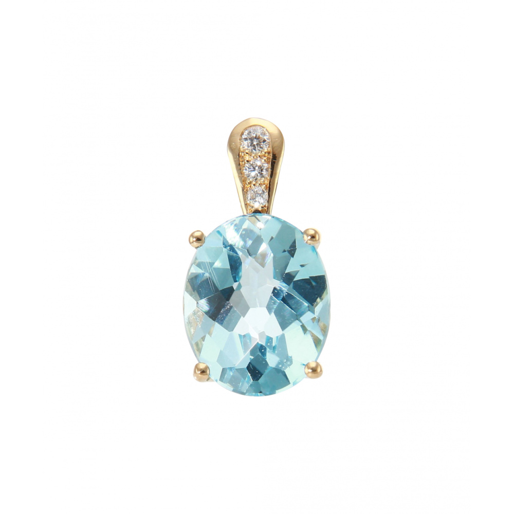 Pendentif Or Blanc 9 Carats Avec Diamant Et Topaze Bleue - 15x9mm, Neuf Avec étiquettes !