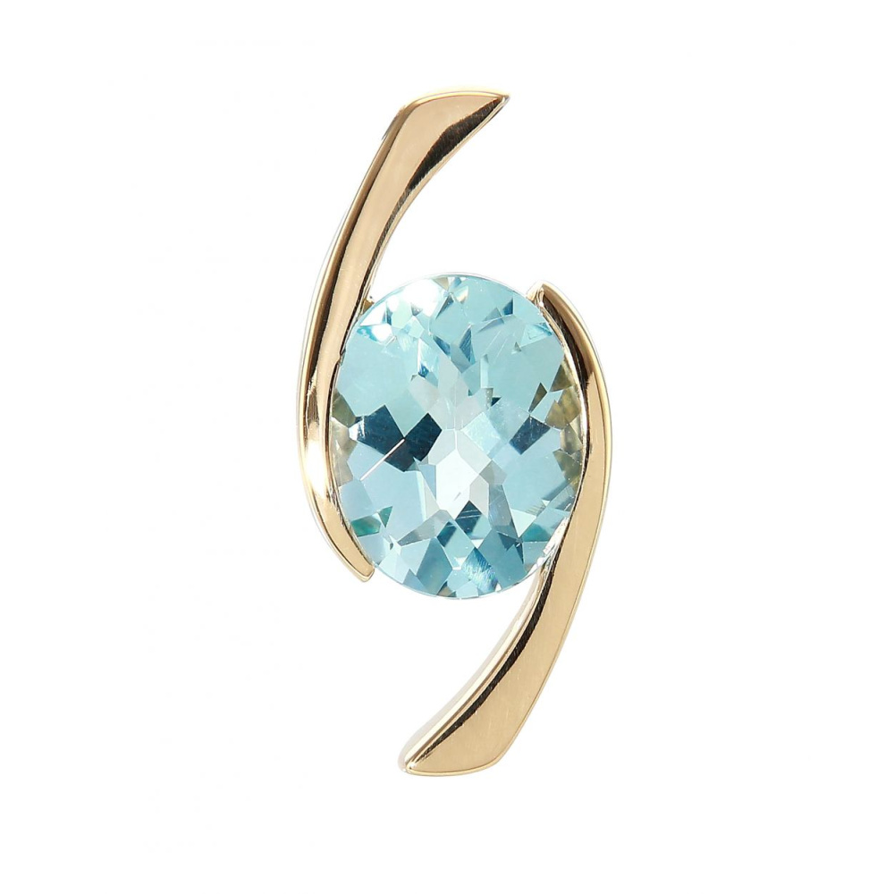 Pendentif Plaqué Or Blanc Avec Topaze Bleue 10x12 Mm Et Zircons - Bijou Fantaisie élégant