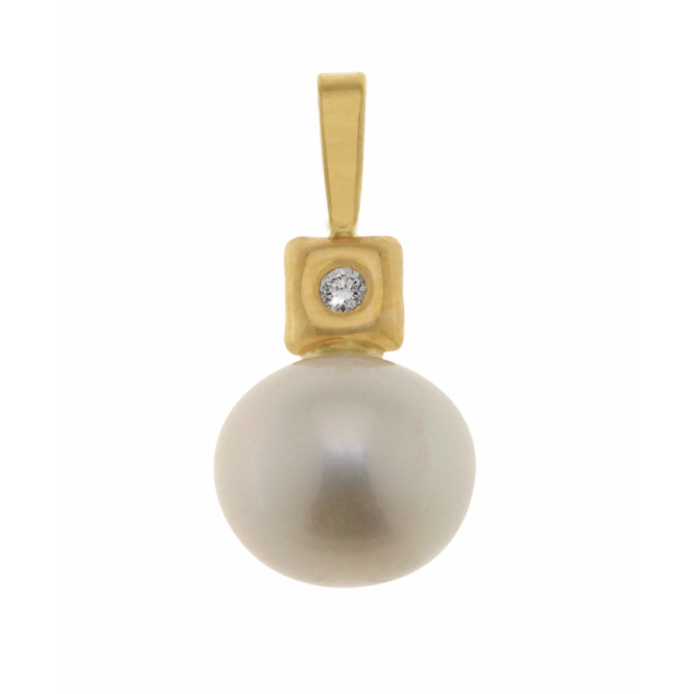 Pendentif Or Perle 11mm et Diamant Bijoux Femme