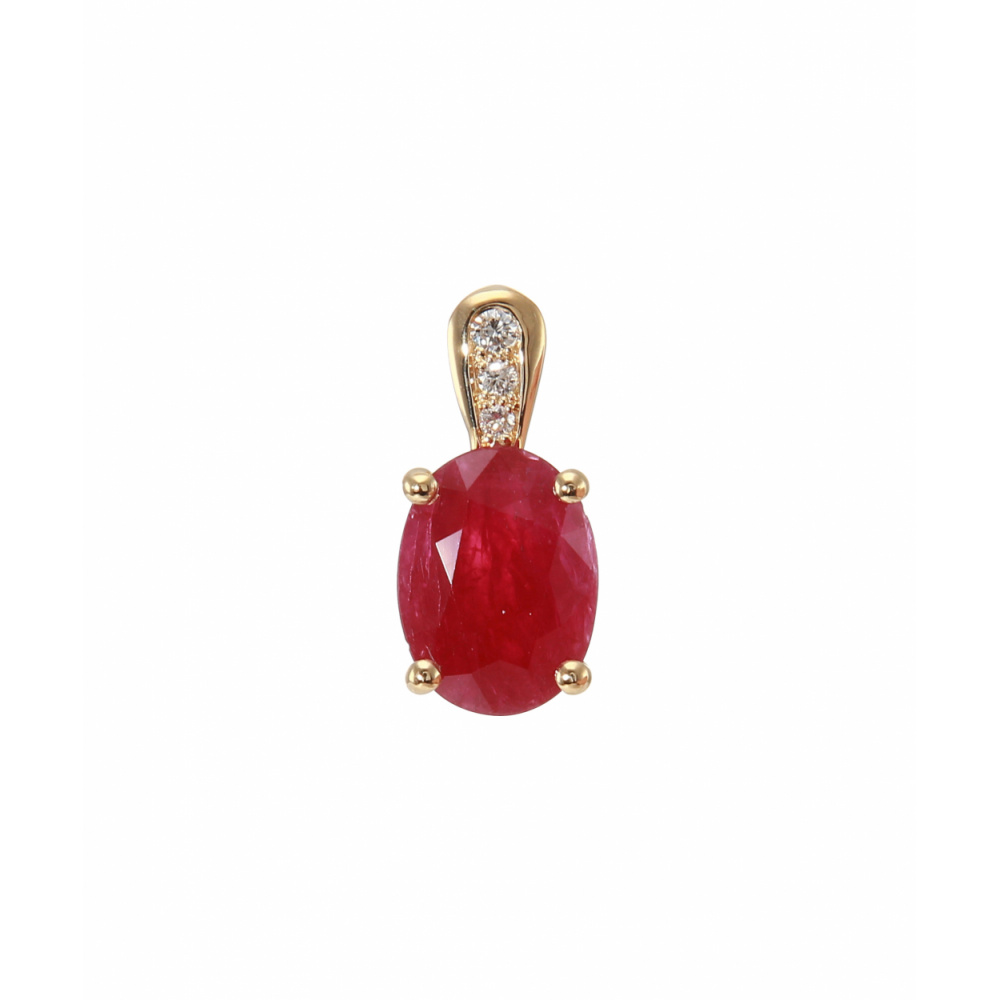 Pendentif Or Rubis Ovale de 8x6mm et de Diamant - Bijoux Femme