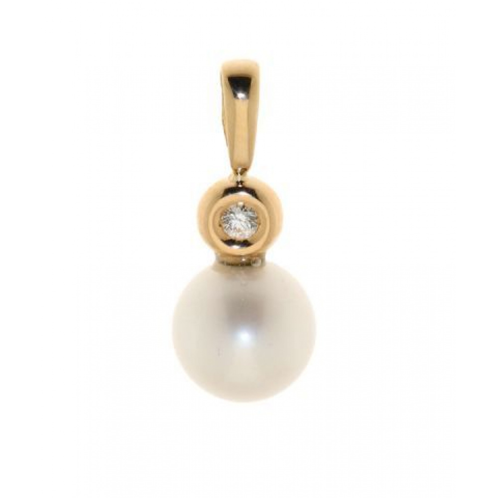Pendentif Perle 8mm et Diamant en Or Jaune Bijoux Femme