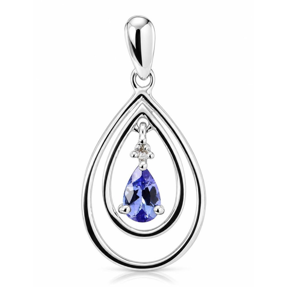 Pendentif Femme En Or Blanc 9 Carats Avec Tanzanite Ovale - Dimensions 11mm X 4mm - Neuf Avec étiquettes
