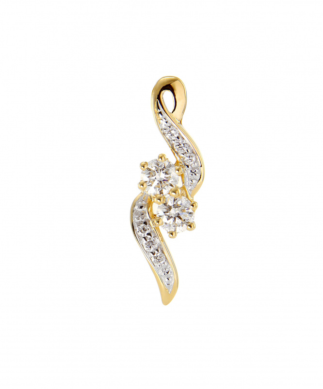 Pendentif Toi Et Moi En Cristal Améthyste & Blanc - Plaqué Or 18 Carats - Occasion Comme Neuf