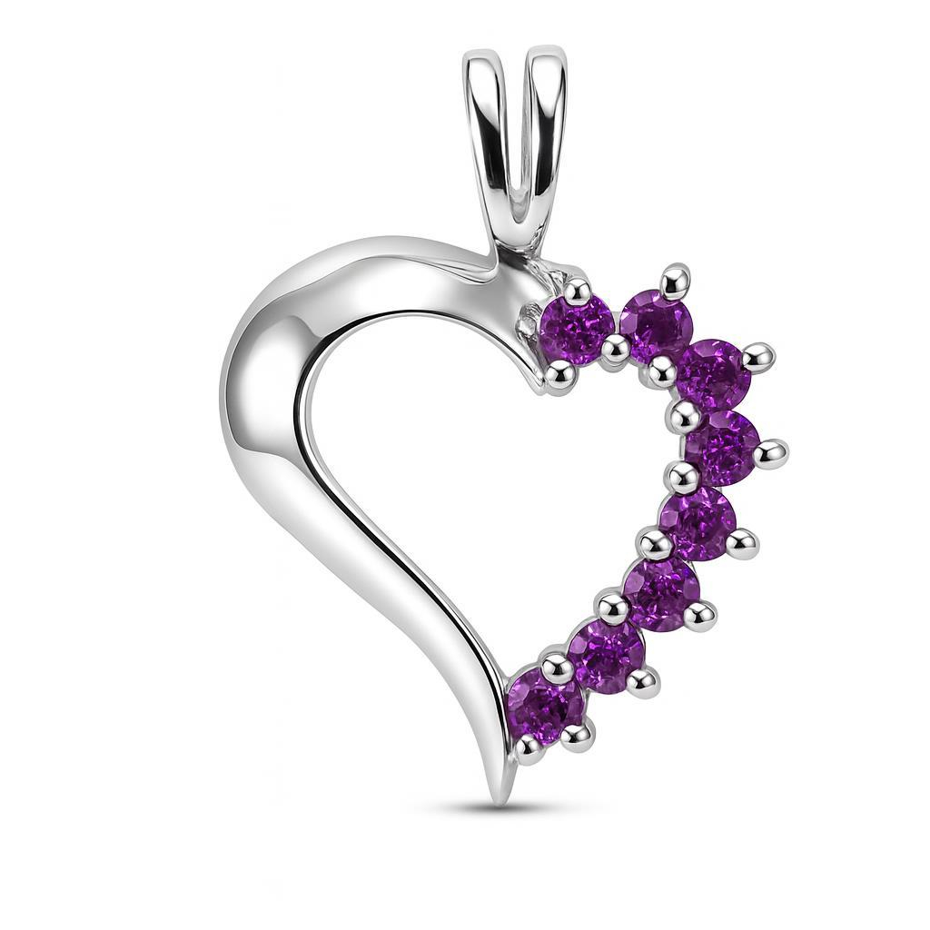 Pendentif Coeur Argent  et 8 Amethystes