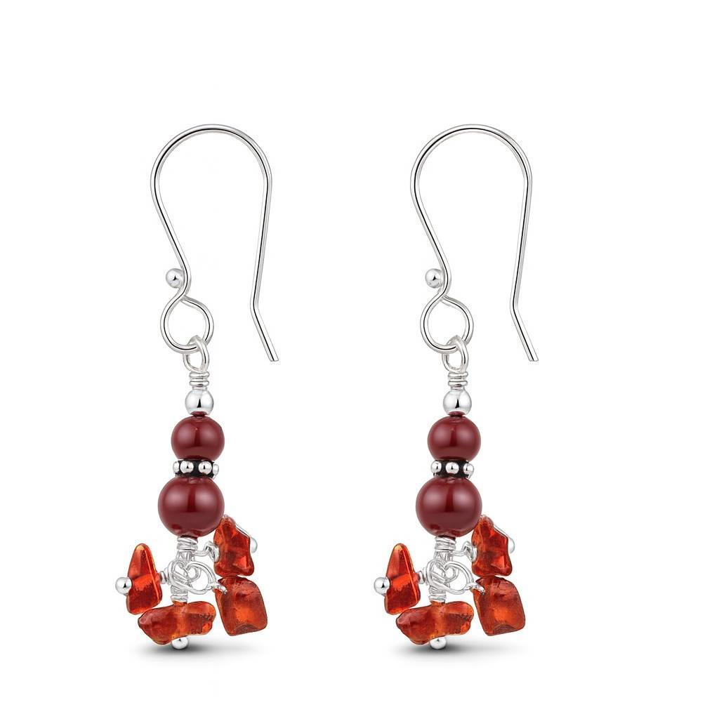 Boucles d oreilles Argent  Grenat Pendantes