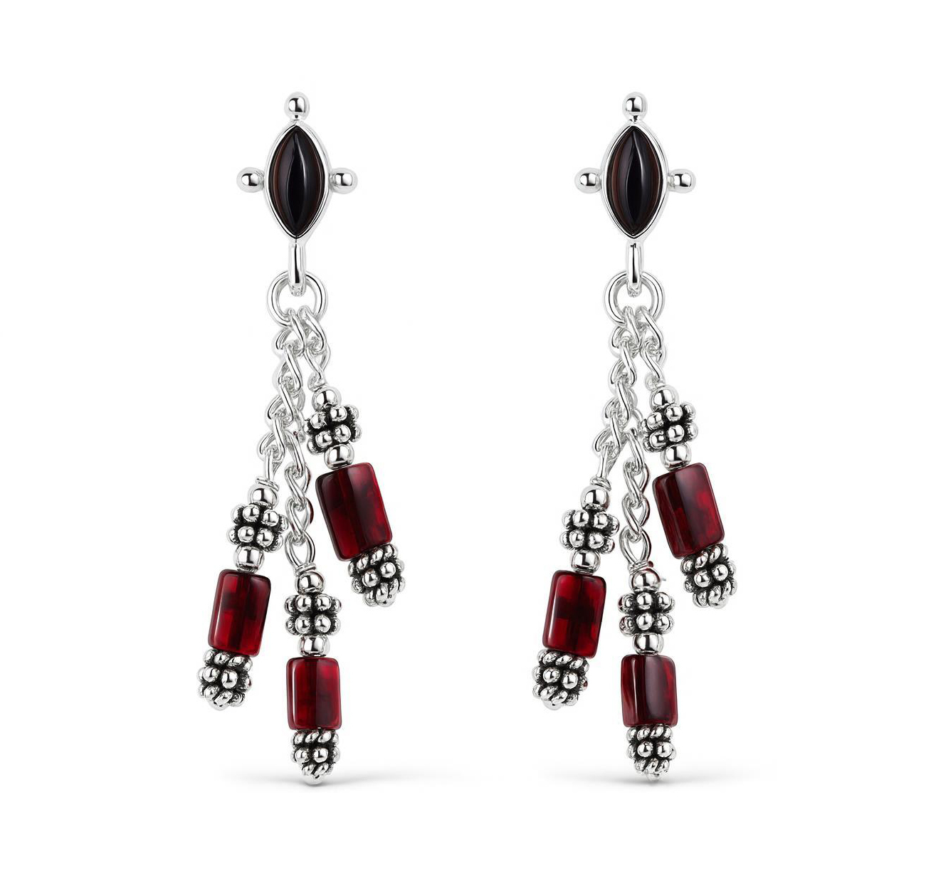Boucles d oreilles Pendantes Argent  Grenat  4.7cm