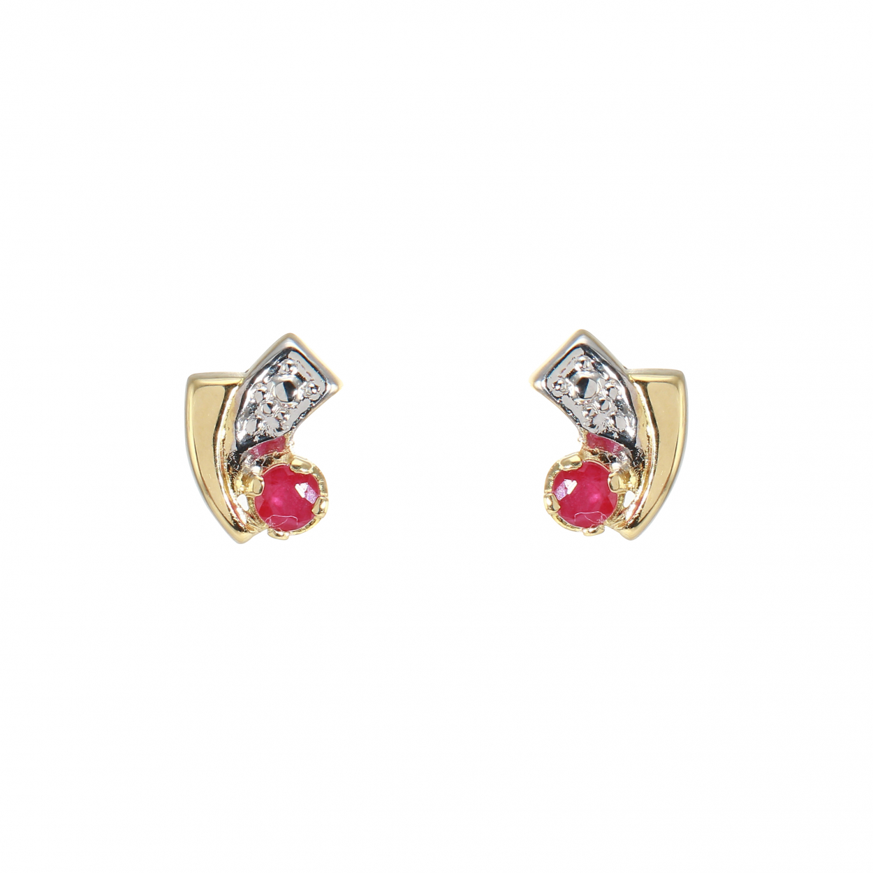 Boucles d oreilles Motif Or 2tons  Rubis 2.5mm