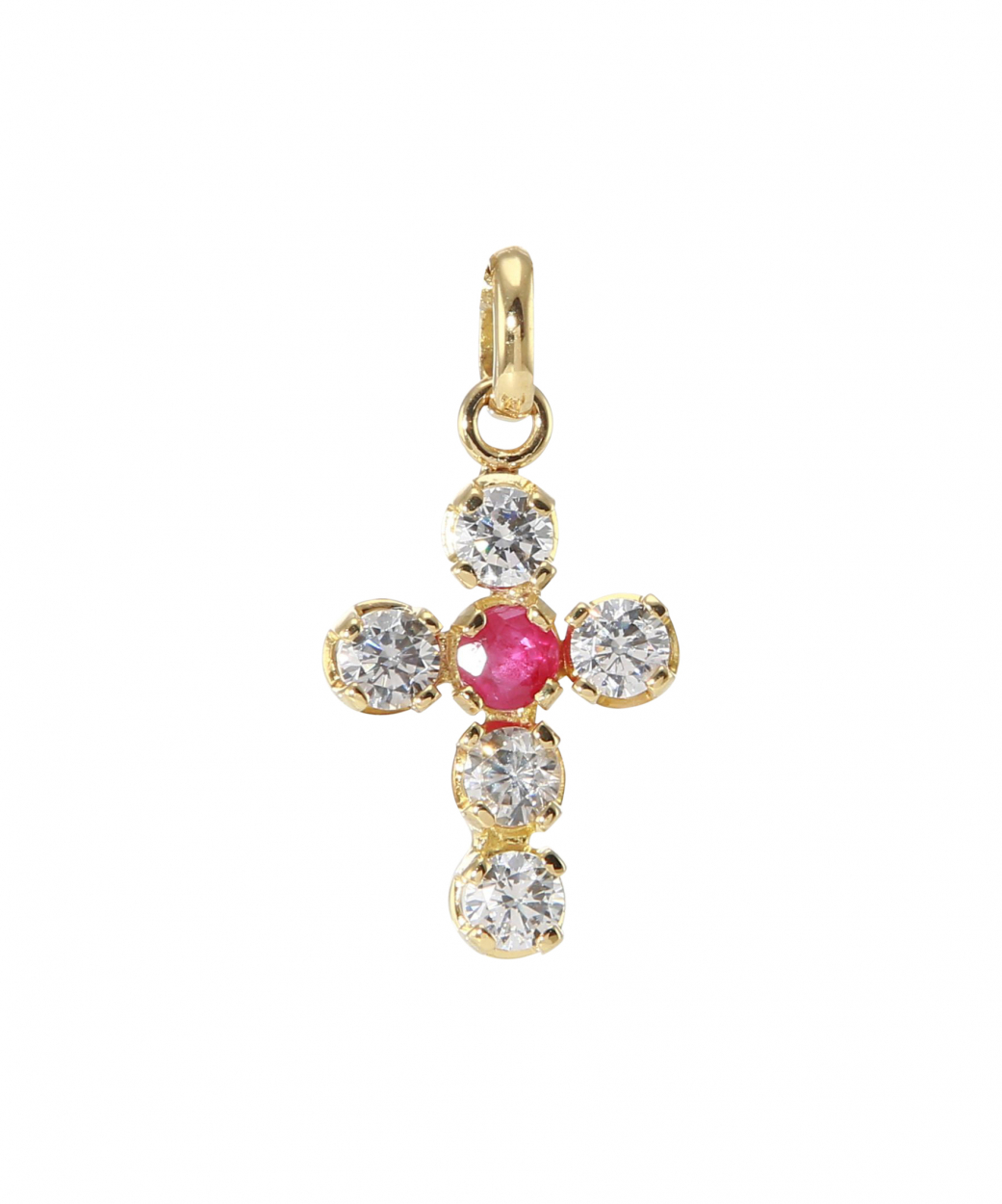 Pendentif Croix Or Jaune  Rubis et Oxyde