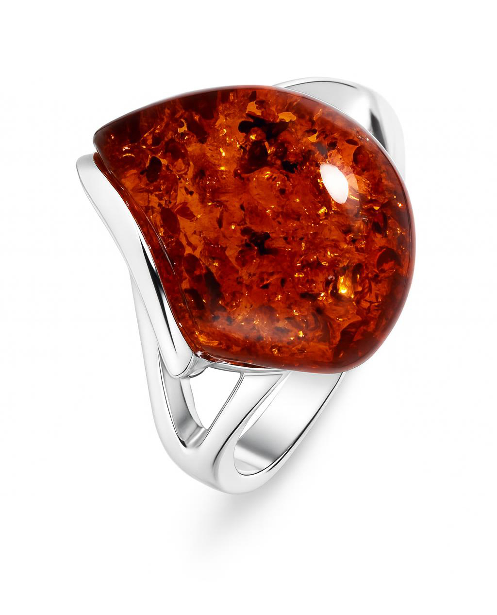 Bague Argent  Ambre Taille Fantaisie