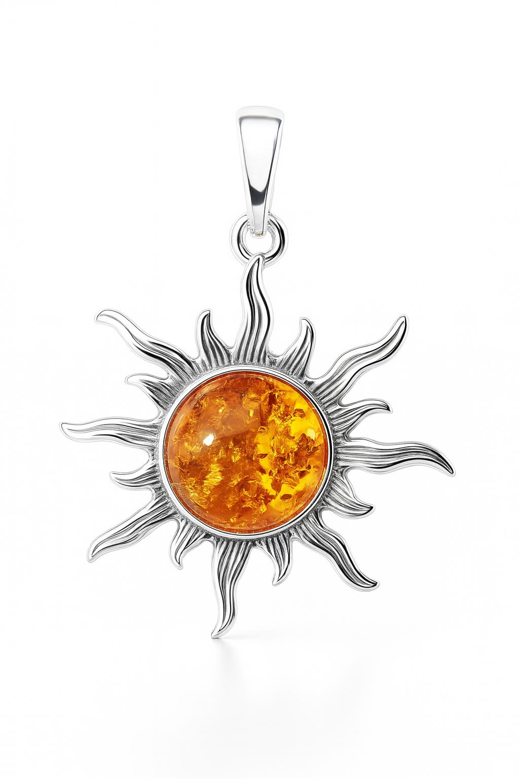 Pendentif Soleil Argent  Ambre