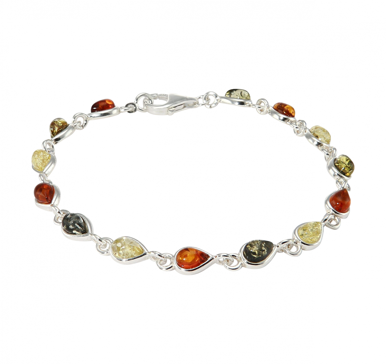 Bracelet Argent Ambre Multicolore 6mm x 20cm
