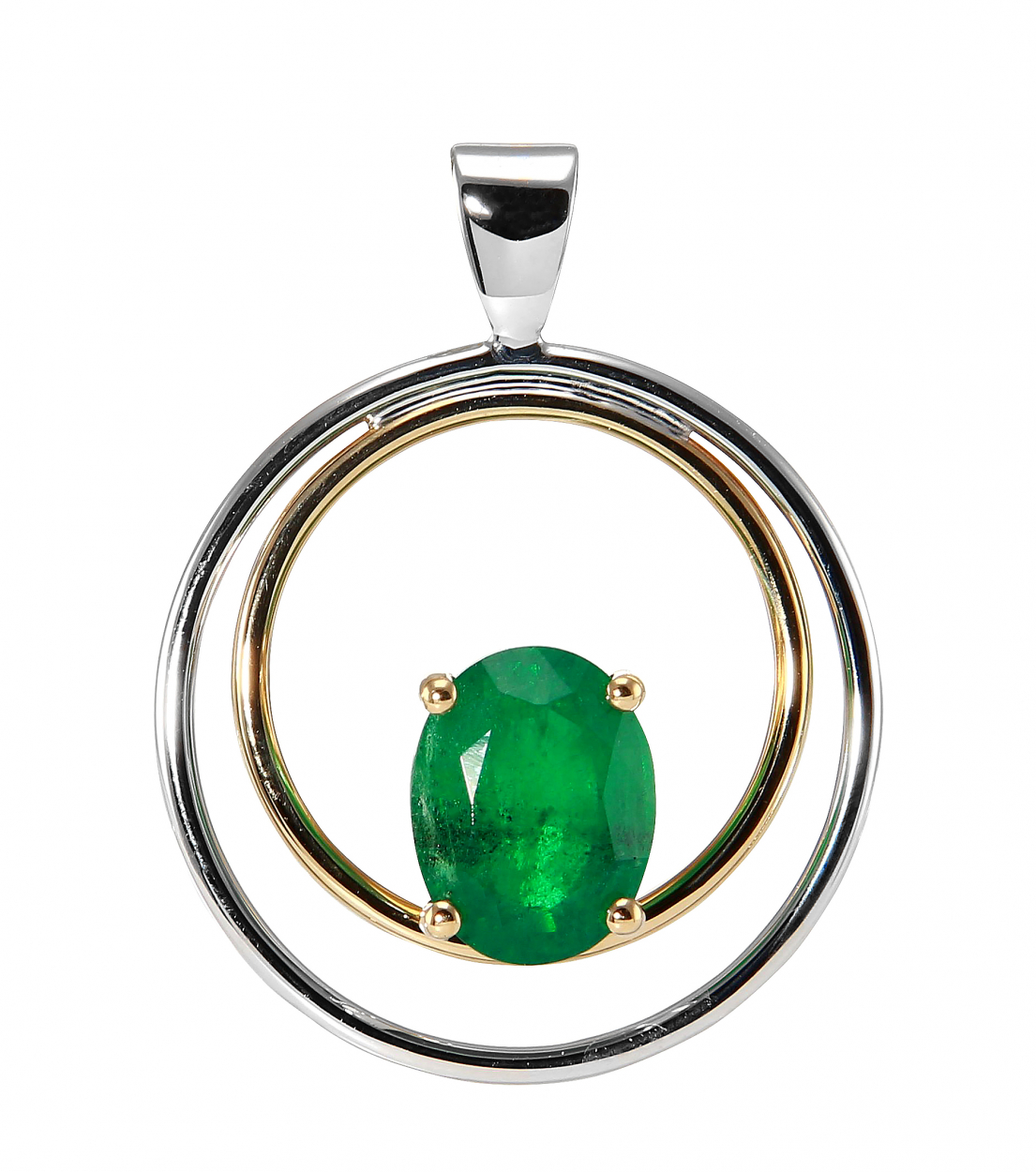 Pendentif 2 Ors Emeraude Ovale 9x7mm