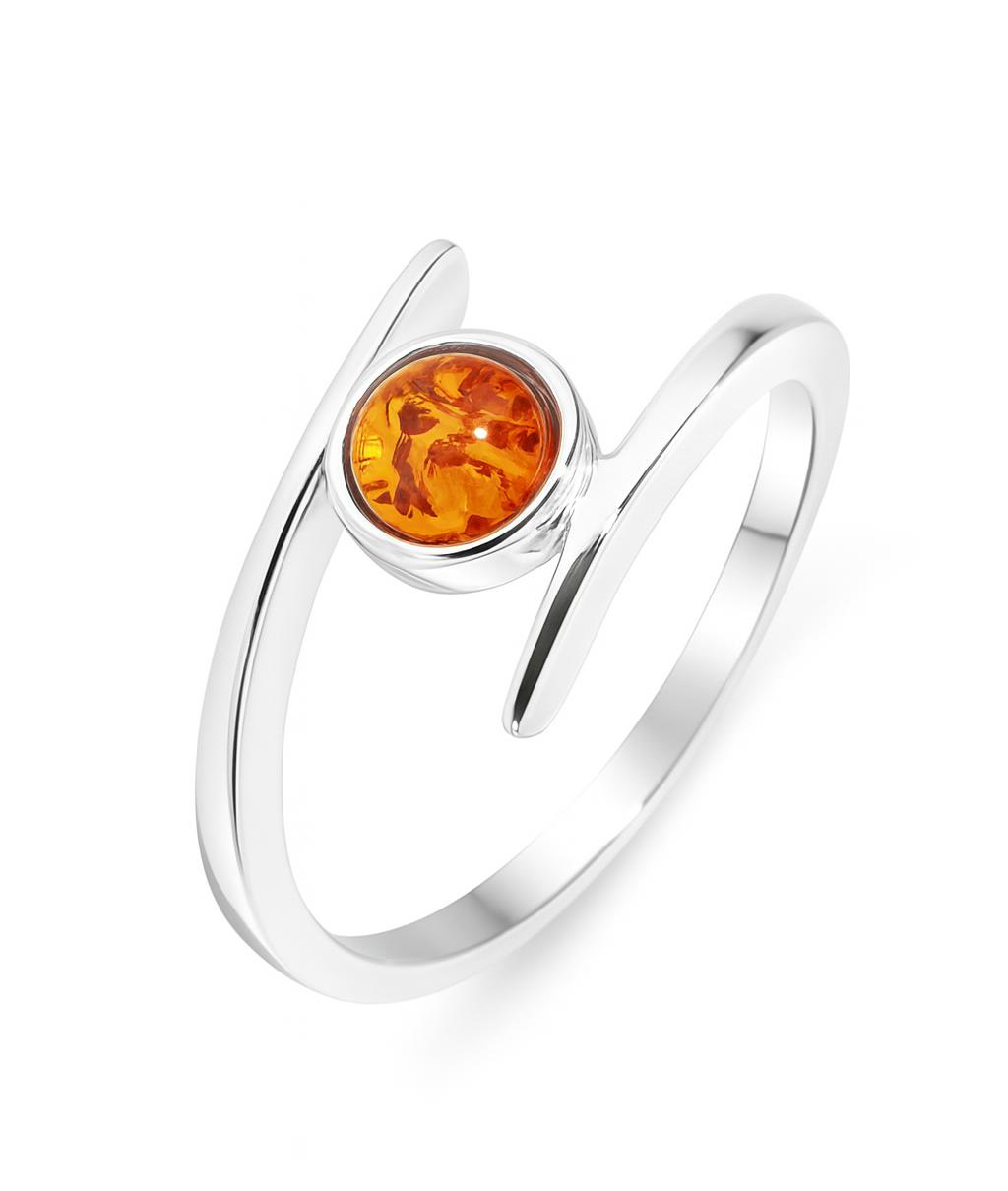 Bague Argent  Ambre Pierre Ronde 6mm