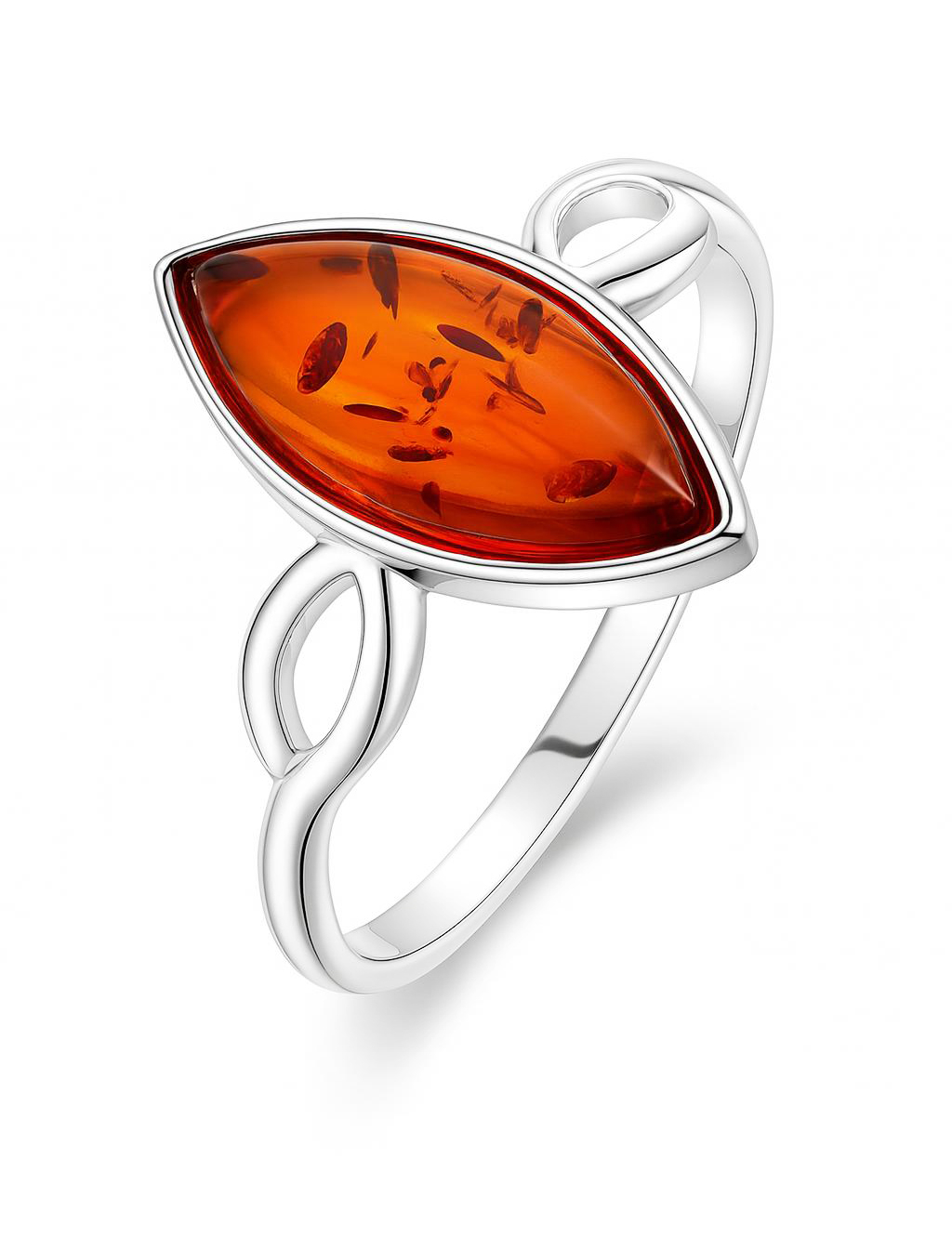 Bague Argent  Ambre Pierre Navette 12x6mm