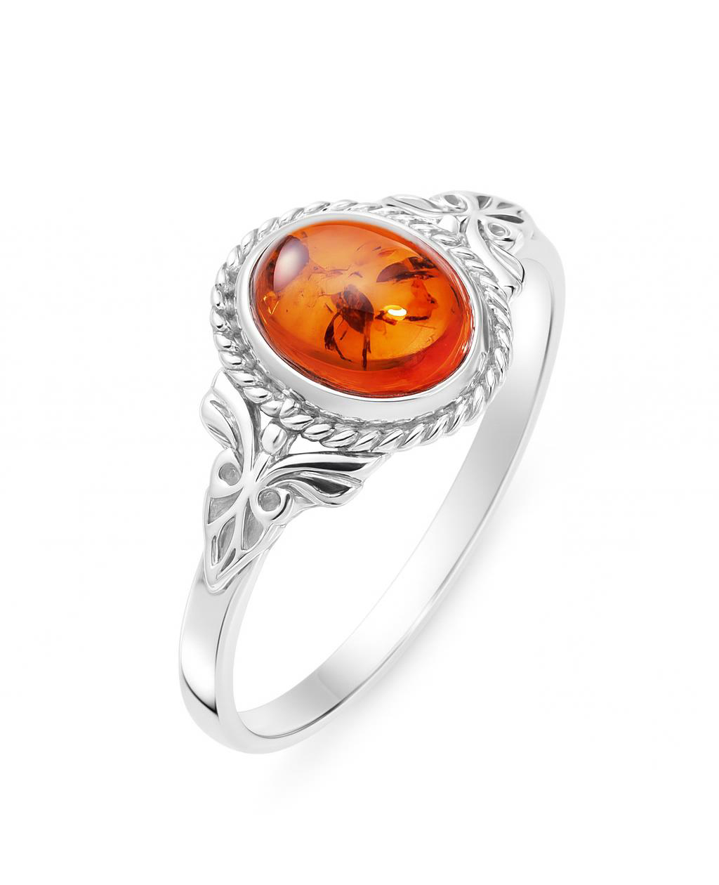 Bague Argent  Ambre Pierre Ovale 8x6mm